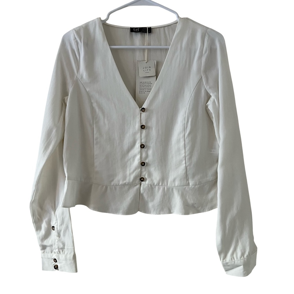 Zara White Long Sleeve Crop Top